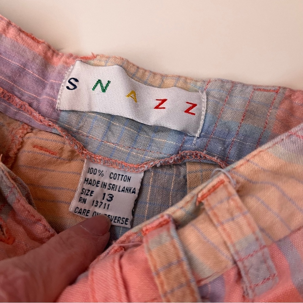 Vintage 80 90 Snazz peach blue preppy Plaid high Waist Bermuda Shorts - Picture 12 of 17